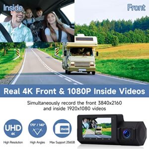 Frvesroe BF-2 4K+1080P Dual Dash Cam Front and Inside,Car Camera Front and Rear with GPS and Speed,Dashcam with 24H Parking Mode,Super Infrared Night Vision with Sony Sensor (64GB SD Card is Included)