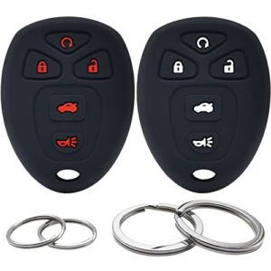 2pcs silicone 5 buttons key fob cover remote case protector skin compatible with chevrolet cobalt malibu suburban tahoe traverse gmc acadia yukon buick enclave lacrosse cadillac escalade srx (black)