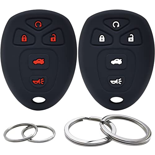 2Pcs Silicone 5 Buttons Key Fob Cover Remote Case Protector Skin Compatible with Chevrolet Cobalt Malibu Suburban Tahoe Traverse GMC Acadia Yukon Buick Enclave LaCrosse Cadillac Escalade SRX (Black)