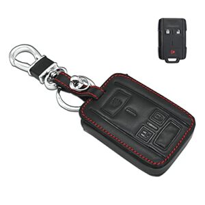 mechcos compatible with fit for chevy gmc silverado colorado sierra m3n-32337100, 13577771 3 buttons leather keyless entry remote control key fob cover pouch bag jacket case protector shell