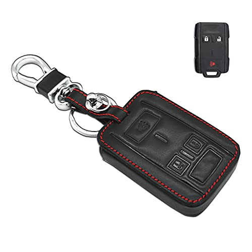 MECHCOS Compatible with fit for Chevy GMC Silverado Colorado Sierra M3N-32337100, 13577771 3 Buttons Leather Keyless Entry Remote Control Key Fob Cover Pouch Bag Jacket Case Protector Shell