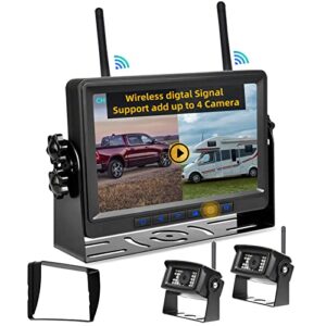 fhd 1080p wireless backup camera kit 7” lcd monitor with blue backlit buttons support split screen two cameras ip69 waterproof ir night vision for bus/rv/truck/trailer/motorhome/boat