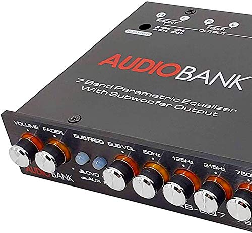 Audiobank EQ7 1/2 Din 7 Band Car Audio Equalizer EQ with Front, Rear/Frequency Adjustable /3 Stereo RCA Input for Portable Devices & Subwoofer Output -2nd Gen