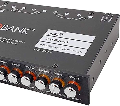 Audiobank EQ7 1/2 Din 7 Band Car Audio Equalizer EQ with Front, Rear/Frequency Adjustable /3 Stereo RCA Input for Portable Devices & Subwoofer Output -2nd Gen