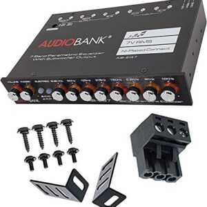 Audiobank EQ7 1/2 Din 7 Band Car Audio Equalizer EQ with Front, Rear/Frequency Adjustable /3 Stereo RCA Input for Portable Devices & Subwoofer Output -2nd Gen