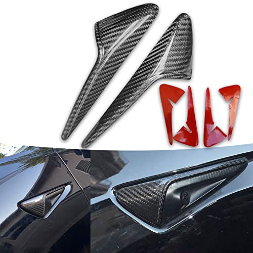 Carbar Tesla Side Camera Cover for Model 3 Model Y 2017-2023 Real Carbon Fiber Side Camera Protective Cover Exterior Car Accessories (2Pcs Glossy Carbon Fiber)