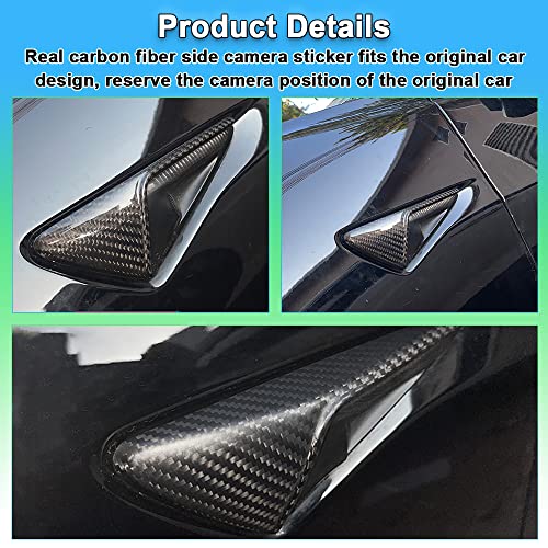 Carbar Tesla Side Camera Cover for Model 3 Model Y 2017-2023 Real Carbon Fiber Side Camera Protective Cover Exterior Car Accessories (2Pcs Glossy Carbon Fiber)