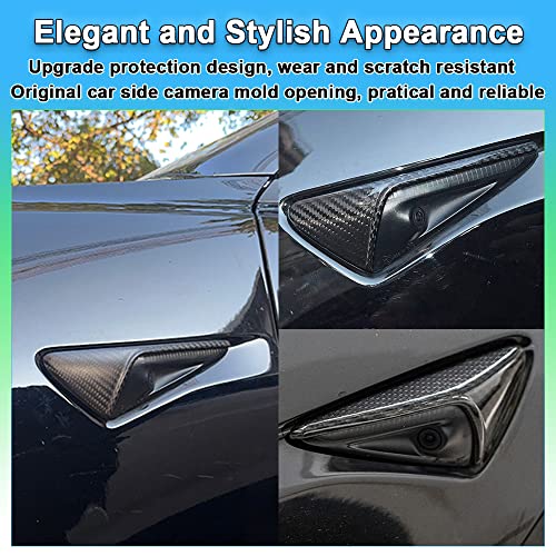 Carbar Tesla Side Camera Cover for Model 3 Model Y 2017-2023 Real Carbon Fiber Side Camera Protective Cover Exterior Car Accessories (2Pcs Glossy Carbon Fiber)