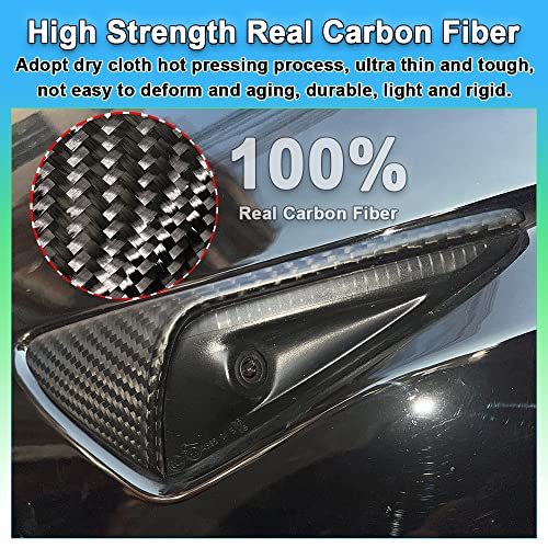 Carbar Tesla Side Camera Cover for Model 3 Model Y 2017-2023 Real Carbon Fiber Side Camera Protective Cover Exterior Car Accessories (2Pcs Glossy Carbon Fiber)