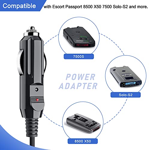 PKPOWER 7ft Car DC Adapter for Escort Passport 8500 X50 1620x50-0 Blue Red Radar Detector Auto Vehicle Cigarette Lighter Plug Power Supply Cord Battery Charger