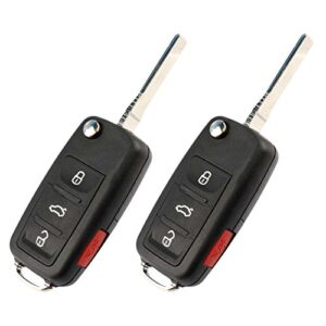 flip key fob remote fits vw volkswagen beetle cc eos golf gti jetta passat tiguan touareg 2011 2012 2013 2014 2015 2016 (nbg010180t), set of 2