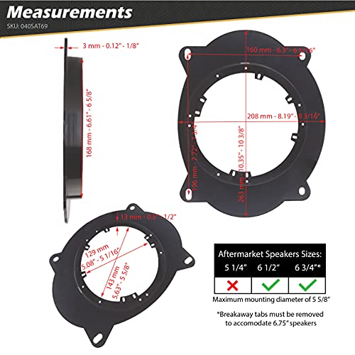 Scosche Select 2002 to 2020 Lexus & Toyota Vehicles 6.5” - 6.75” Speaker Adapters (1 Pair) SAT69,black