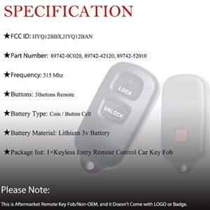 Key Fob Remote Replacement Fits for Toyota 4Runner 1999-2009/SCION XB 2004-2007/HIGHLANDER 2001-2007/RAV4 2001-2005 /FJ Cruiser/Prius/CELICA/Tundra/ HYQ12BBX HYQ12BAN Keyless Entry Remote Control