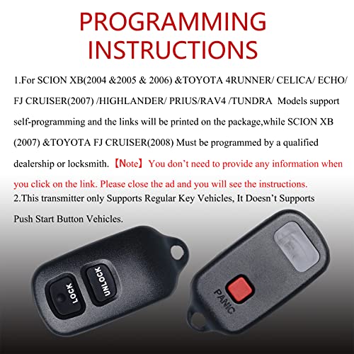 Key Fob Remote Replacement Fits for Toyota 4Runner 1999-2009/SCION XB 2004-2007/HIGHLANDER 2001-2007/RAV4 2001-2005 /FJ Cruiser/Prius/CELICA/Tundra/ HYQ12BBX HYQ12BAN Keyless Entry Remote Control