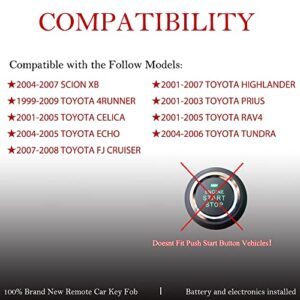 Key Fob Remote Replacement Fits for Toyota 4Runner 1999-2009/SCION XB 2004-2007/HIGHLANDER 2001-2007/RAV4 2001-2005 /FJ Cruiser/Prius/CELICA/Tundra/ HYQ12BBX HYQ12BAN Keyless Entry Remote Control