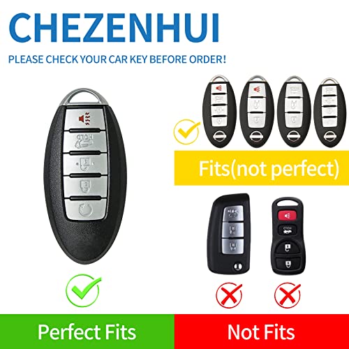 CHEZENHUI Compatible with Nissan Key Fob Cover with Leather Lanyard, Car Key Case Shell Protection for Nissan Altima Rogue Sentra Pathfinder Frontier Maxima Titan 5 Button Remote Smart Key, White