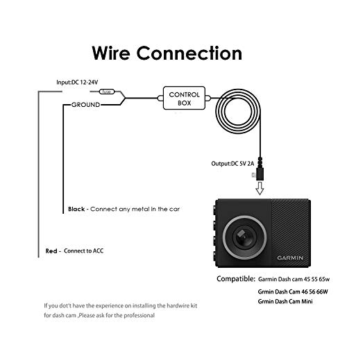 Dash Cam Hardwire Kit, for Garmin 010-12530-03 Power Cord,for Garmin Dash Cam 45 55 65W 46 56 66W and Garmin Dash Cam Mini Power Cable 010-12530-01