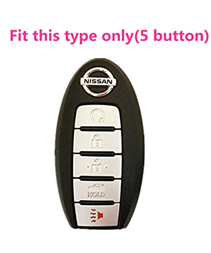 KAWIHEN Silicone Key Fob Cover Fit for Nissan 5 button Nissan 350Z 370Z Altima Armada GT-R Leaf Pathfinder Rogue Sentra Maxima Murano Versa CWTWB1U840 285E3-3SG0D (Pink)