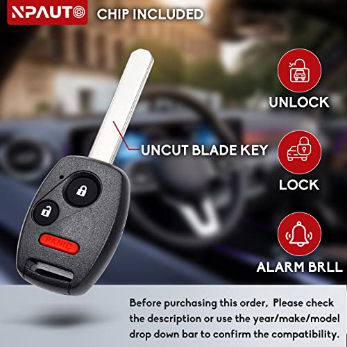 NPAUTO Key Fob Replacement for Honda CR-V/CR-Z/Accord/Fit/Insight 2007 2008 2009 2010 2011 2012 2013 2014 2015 Keyless Entry Remote Key Fobs (MLBHLIK-1T, 3 Button, Pack of 2)