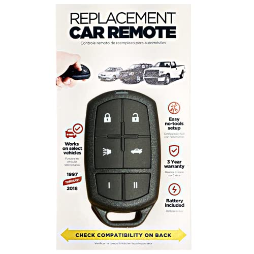 Replacement Car Remote for Hundreds of Vehicles, Keyless Entry FOB with Lock, Unlock, Remote Start, Trunk Release and More, for Select Vehicles from Many Manufacturers (Universal Remote)