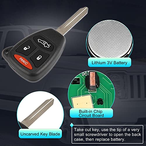 X AUTOHAUX Replacement Keyless Entry Remote Car Key Fob KOBDT04A 315MHz for Chrysler 300 for Dodge Avenger Charger for Jeep 4 Button with Door Key