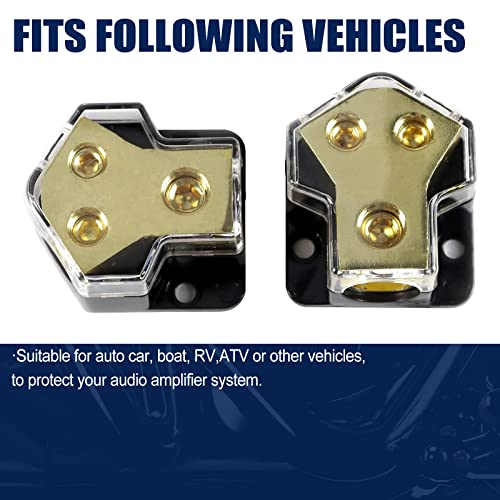 FEXON 2PCS 0/2/4 Gauge in 4/8 Gauge Out 2 Way Amp Copper Power Distribution Block for Car Audio Splitter