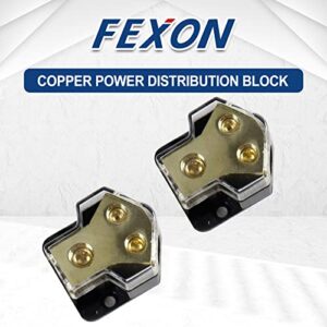 FEXON 2PCS 0/2/4 Gauge in 4/8 Gauge Out 2 Way Amp Copper Power Distribution Block for Car Audio Splitter