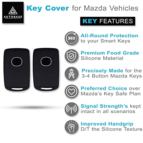 Autobase Remote Key Fob Silicone Case Cover for 2019 2020 2021 2022 Mazda 3 6 CX4 CX5 CX8 CX9 CX-30 Mazda 3 Hatchback | Car Key Protection Accessory (Black)