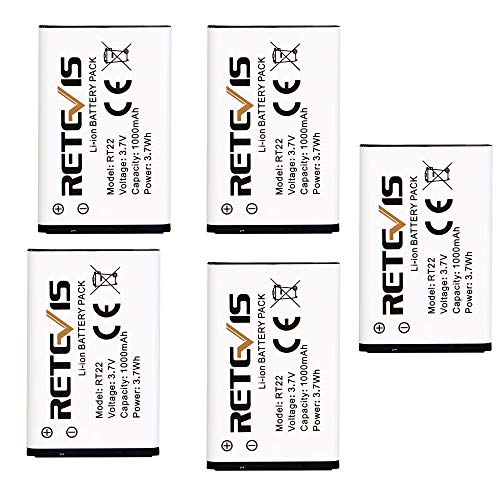 Retevis RT22 RT22S RT15 RT19 2 Way Radio Battery Original 3.7V 1000mAh Li-ion Battery Compatible RT22 RT22S RT15 RT19 WLN KD-C1 Walkie Talkies (5 Pack)