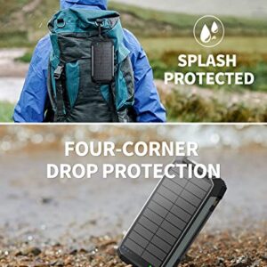 Solar Charger 38600mAh,Solar Power Bank Wireless Portable Charger Built in 3 Cables External Battery Pack Waterproof with 4 Outputs 2 Inputs USB C 15 W 5V/3A Battery Bank with Camping Light Compass