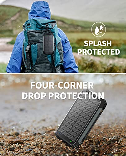 Solar Charger 38600mAh,Solar Power Bank Wireless Portable Charger Built in 3 Cables External Battery Pack Waterproof with 4 Outputs 2 Inputs USB C 15 W 5V/3A Battery Bank with Camping Light Compass