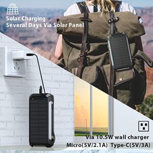 Solar Charger 38600mAh,Solar Power Bank Wireless Portable Charger Built in 3 Cables External Battery Pack Waterproof with 4 Outputs 2 Inputs USB C 15 W 5V/3A Battery Bank with Camping Light Compass