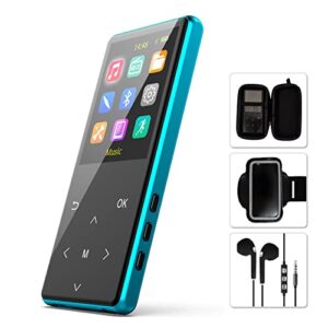 mp3 player, safuciiv 128gb mp3 player with bluetooth 5.2, 2.4 in screen, portable lossless music player, support fm recording, including arm strap and player case, for gym, camping, sports (blue)