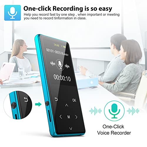 MP3 Player, Safuciiv 128GB MP3 Player with Bluetooth 5.2, 2.4 in Screen, Portable Lossless Music Player, Support FM Recording, Including Arm Strap and Player Case, for Gym, Camping, Sports (Blue)