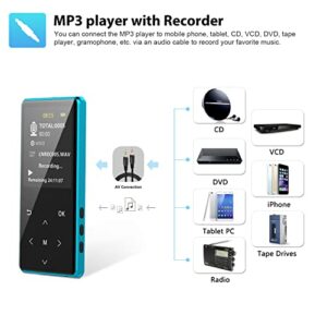 MP3 Player, Safuciiv 128GB MP3 Player with Bluetooth 5.2, 2.4 in Screen, Portable Lossless Music Player, Support FM Recording, Including Arm Strap and Player Case, for Gym, Camping, Sports (Blue)