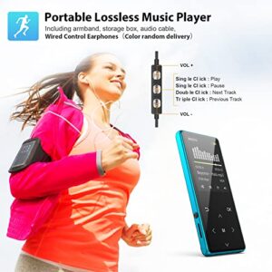 MP3 Player, Safuciiv 128GB MP3 Player with Bluetooth 5.2, 2.4 in Screen, Portable Lossless Music Player, Support FM Recording, Including Arm Strap and Player Case, for Gym, Camping, Sports (Blue)