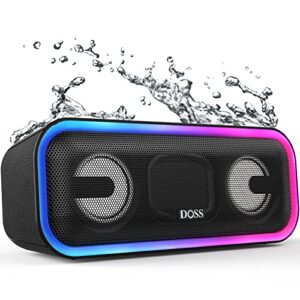 bluetooth speaker, doss soundbox pro+ wireless speaker with 24w stereo sound, punchy bass, ipx6 waterproof, 15hrs playtime, wireless stereo pairing, multi-colors lights, speaker for home,outdoor-black