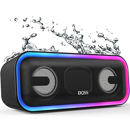 Bluetooth Speaker, DOSS SoundBox Pro+ Wireless Speaker with 24W Stereo Sound, Punchy Bass, IPX6 Waterproof, 15Hrs Playtime, Wireless Stereo Pairing, Multi-Colors Lights, Speaker for Home,Outdoor-Black