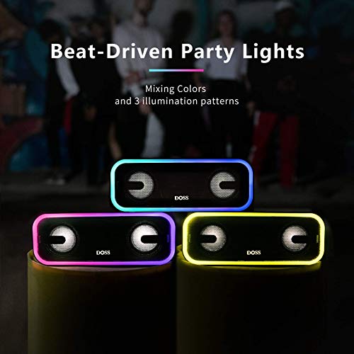 Bluetooth Speaker, DOSS SoundBox Pro+ Wireless Speaker with 24W Stereo Sound, Punchy Bass, IPX6 Waterproof, 15Hrs Playtime, Wireless Stereo Pairing, Multi-Colors Lights, Speaker for Home,Outdoor-Black