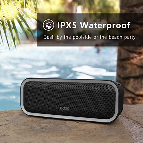 Bluetooth Speaker, DOSS SoundBox Pro+ Wireless Speaker with 24W Stereo Sound, Punchy Bass, IPX6 Waterproof, 15Hrs Playtime, Wireless Stereo Pairing, Multi-Colors Lights, Speaker for Home,Outdoor-Black