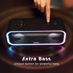 Bluetooth Speaker, DOSS SoundBox Pro+ Wireless Speaker with 24W Stereo Sound, Punchy Bass, IPX6 Waterproof, 15Hrs Playtime, Wireless Stereo Pairing, Multi-Colors Lights, Speaker for Home,Outdoor-Black