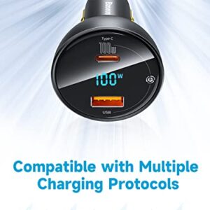 Baseus 100W USB C Car Charger, PPS PD3.0 QC4.0 Super Fast Charging Type C Car Charger with LED Display Adapter Compatible with MacBook Pro Laptop iPad iPhone 14/13 Pro Max Samsung S22 S21 Ultra/Tab S8