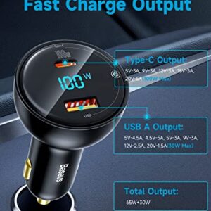 Baseus 100W USB C Car Charger, PPS PD3.0 QC4.0 Super Fast Charging Type C Car Charger with LED Display Adapter Compatible with MacBook Pro Laptop iPad iPhone 14/13 Pro Max Samsung S22 S21 Ultra/Tab S8