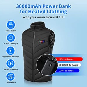 MOSILA Heated Vest Battery Pack, Portable Charger with DC and USB Output Ports, 5V/7.4V 30000mAh Power Bank for Heated Jacket and Heated Hoodie, LED Display Portable Charger for iPhone Android