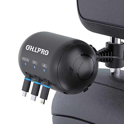 Multi Car Retractable Backseat 3 in 1 Car Charging Station Box Compatible with All Phones | iPhone | Samsung | Android | Share Ride Customer Charging Dock Attach to Headrest