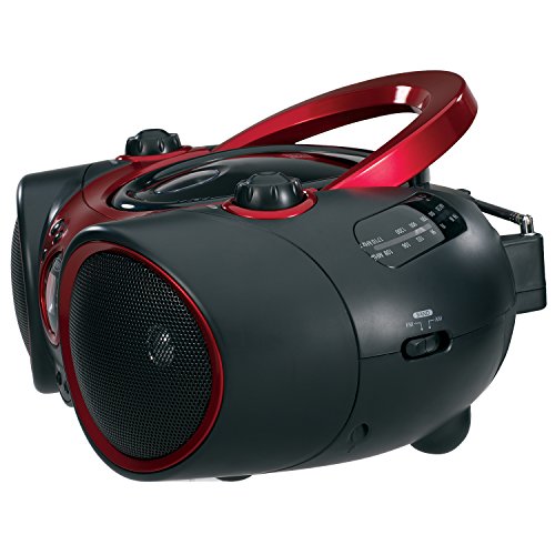 JENSEN CD-490 Portable Stereo CD Player with AM/FM Radio and Aux Line-In, Red and Black