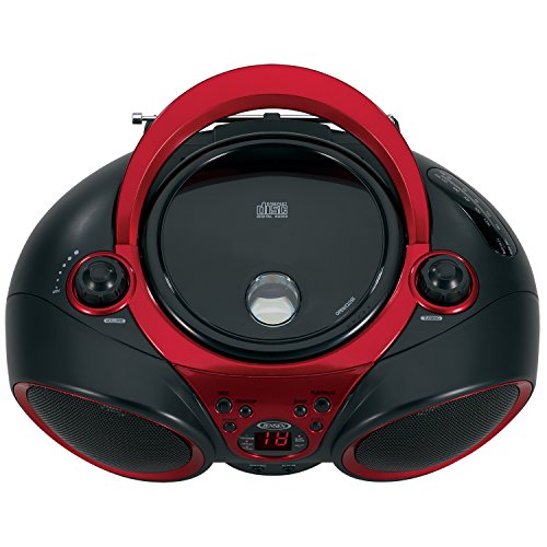 JENSEN CD-490 Portable Stereo CD Player with AM/FM Radio and Aux Line-In, Red and Black