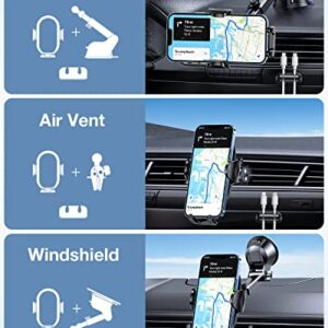 [Upgraded] YRU Car Phone Mount, Sturdy Suction Adjustable Long Arm Cell Phone Holder for Car Dashboard Air Vent Windshield, Handsfree Dash Stand for iPhone 14 13 Pro Max, Samsung Universal Cellphone