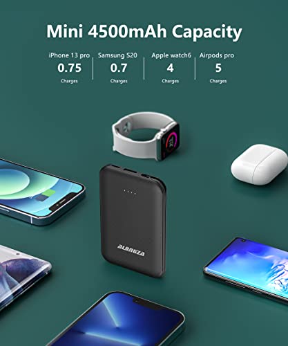 Alongza Small Portable Phone Charger 4500mAh Power Bank with Built-in Cable USB C Fast Lightweight Battery Pack Cell Phone Charger Slim Clutch Charger External Battery Backup for iPhone,Android