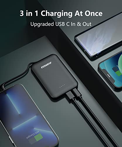 Alongza Small Portable Phone Charger 4500mAh Power Bank with Built-in Cable USB C Fast Lightweight Battery Pack Cell Phone Charger Slim Clutch Charger External Battery Backup for iPhone,Android